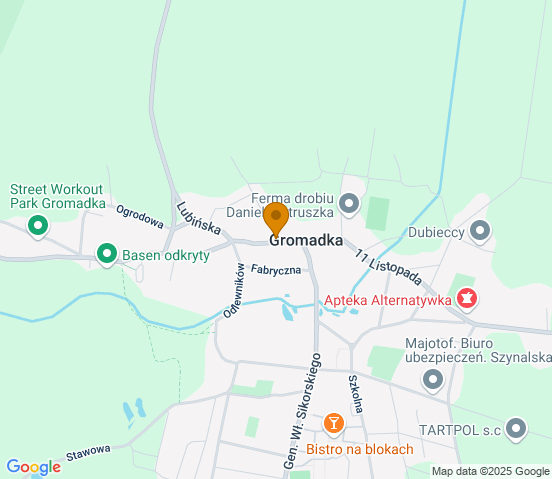 Mapa dojazdu do warsztatu samochodowego w miejscowości Gromadka