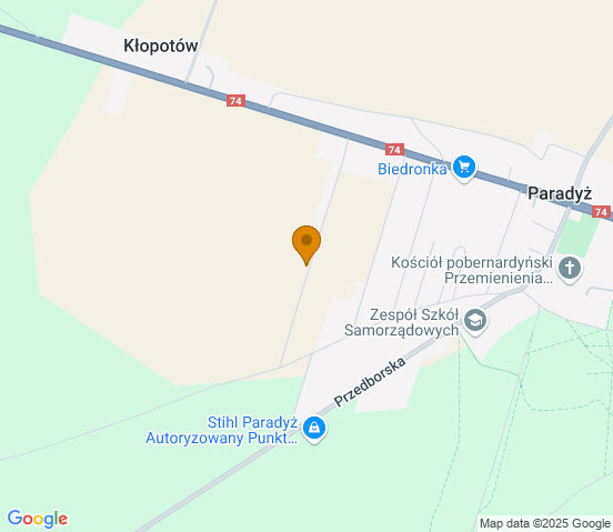 Mapa dojazdu do warsztatu samochodowego w miejscowości Paradyż