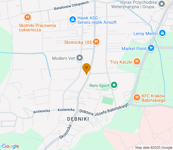Mapa dojazdu do warsztatu samochodowego w miejscowości Kraków